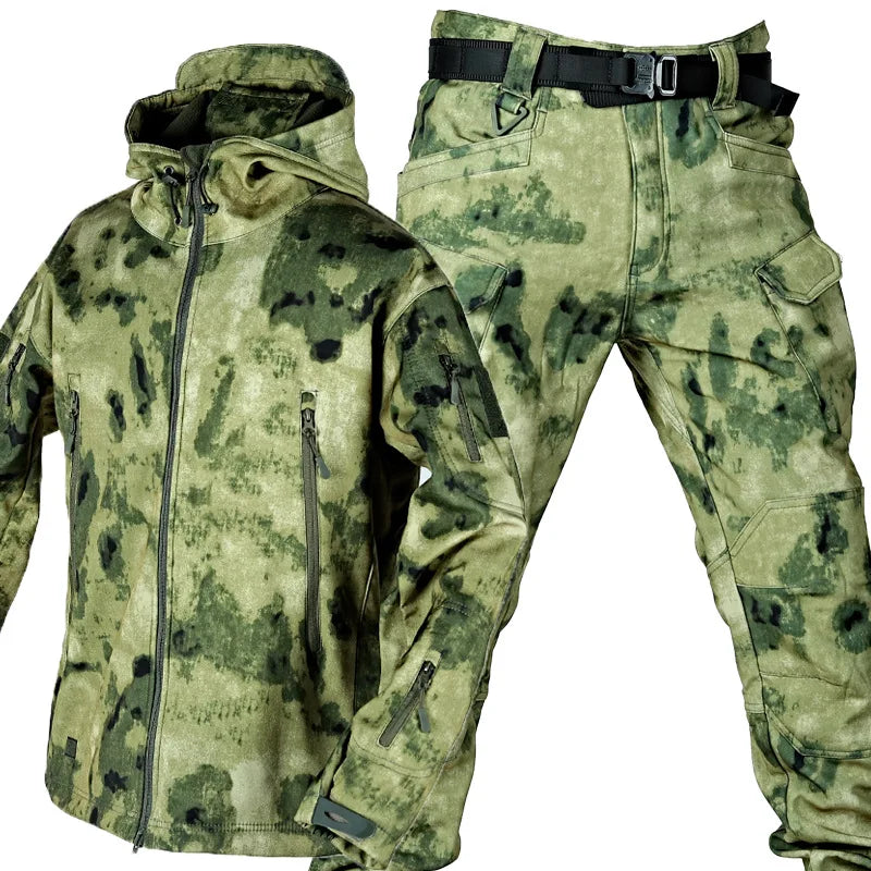 Outdoor Shark Skin Warm Set | Camo Plush Thickened Coat.