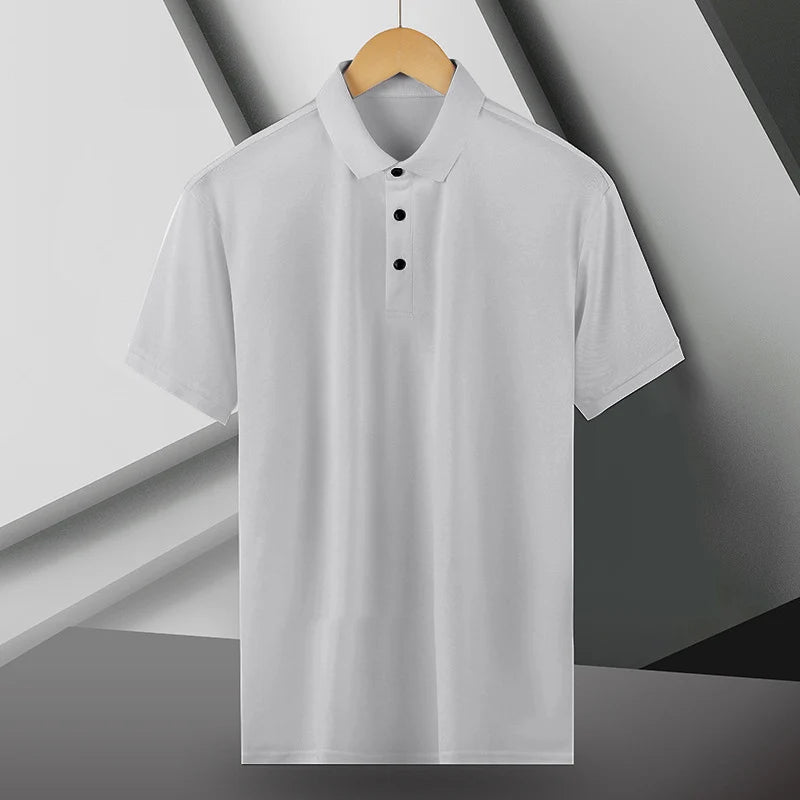 Summer Ice Silk Polo Shirt: High-end, solid color, half sleeve, non-marking, casual lapels, thin menswear for business.